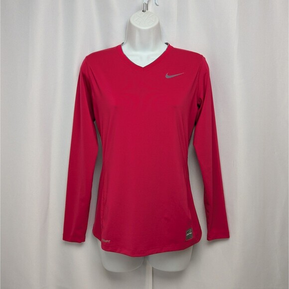 Nike Pro Dri-Fit Long Sleeve Fitted Top Women's Size Small Pink Athletic Running - Picture 1 of 6